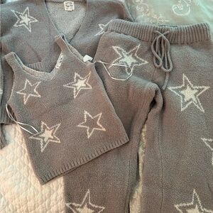 Macy's Gray and White Starry Knit Pajama Set